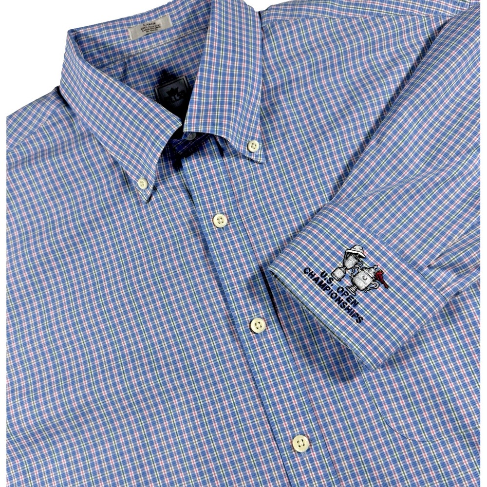 Peter Millar Button Down Shirt Mens Large Blue Plaid US Open Championships